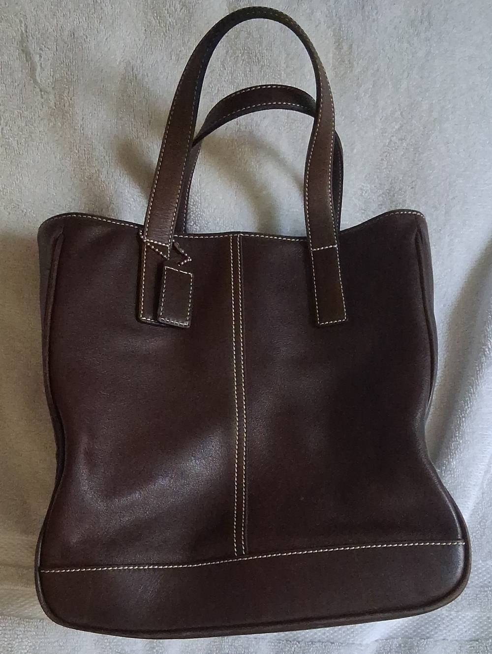 Coach Dark Brown Leather Tote with Contrast Stitching